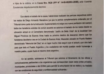 Los herederos de Diego Maradona solicitaron trasladar el cuerpo del ídolo argentino a un mausoleo en Puerto Madero.