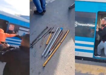 Tren Sarmiento : Pelea , palazos , gomeras .