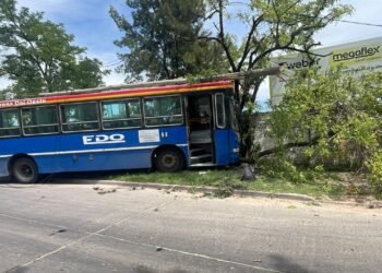 Hurlingham: Un colectivo de la empresa Edo Sat , pierde en control y choca con un arbol.