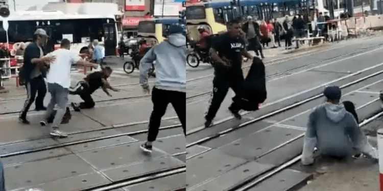 TREN SARMIENTO: VENDEDORES AMBULANTES A LAS PIÑAS EN LINIERS.