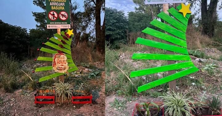 Robaron los adornos de un arbolito de Navidad a minutos de haber sido instalado en Merlo.